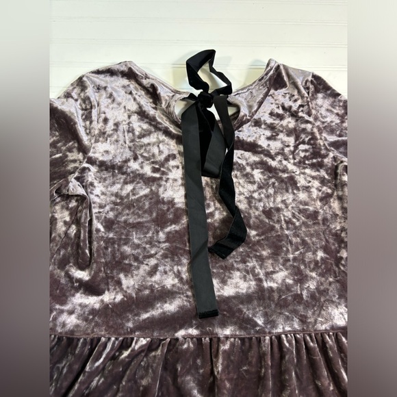 Pleione Crushed Velvet Peplum Blouse Purple Tie Back Womens Size Small - Picture 16 of 16